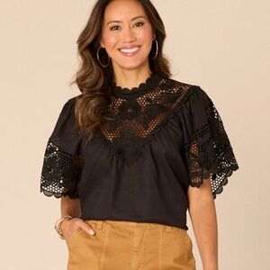Democracy Women's Lace Crochet V-Yoke Blouse